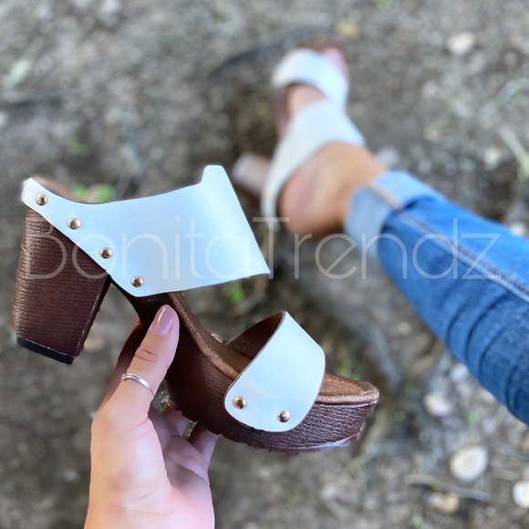 White Wood Effect Heel Mules - Picture 4 of 4